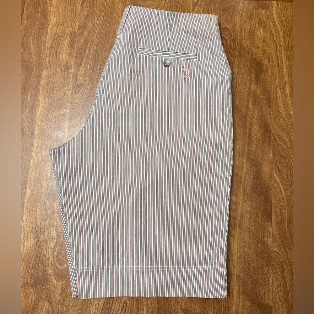 Tail Golf Shorts Womens 10 Pink & Brown Pinstripe Bermuda Elastic Waist Athletic